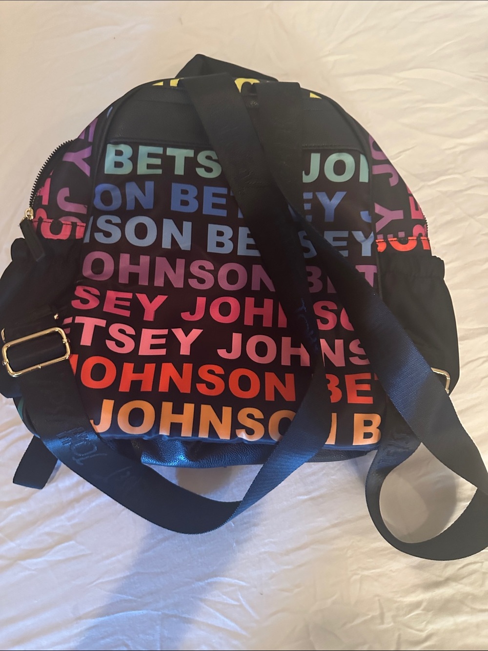 Betsey Johnson Black Backpack with Rainbow Logo Print
